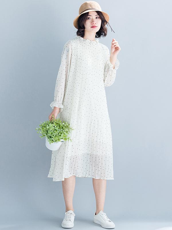 Casual Polka-dot Ruffled Long Dress