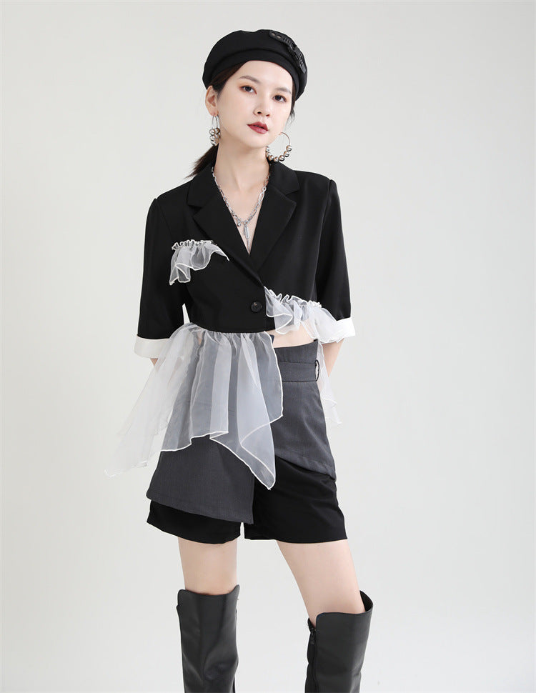 Black Lace Stitching Irregular Outwear