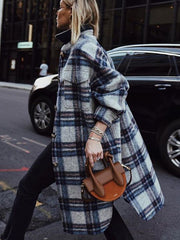Classic Plaid Lapel Collar Midi Outerwear