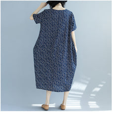 Round Neck Short Sleeve Printed Midi Dresses