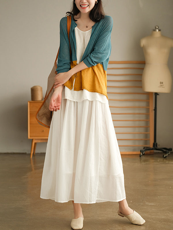 Solid Color Double Layer Slim Loose Large Hem Skirt