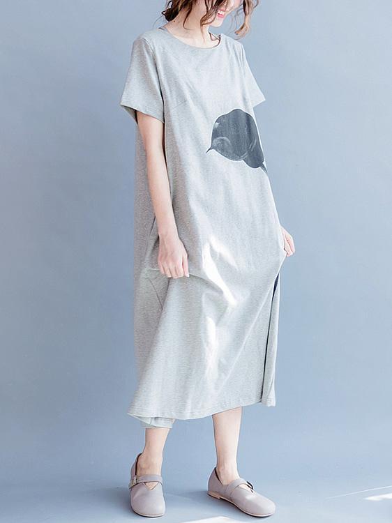 Gray Casual Cotton blend T-shirt Dress