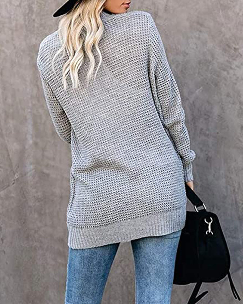 Casual Solid Color Knitted Cardigan Top