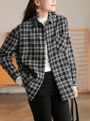 Retro Plaid Thicken Lapel Collar Shirt