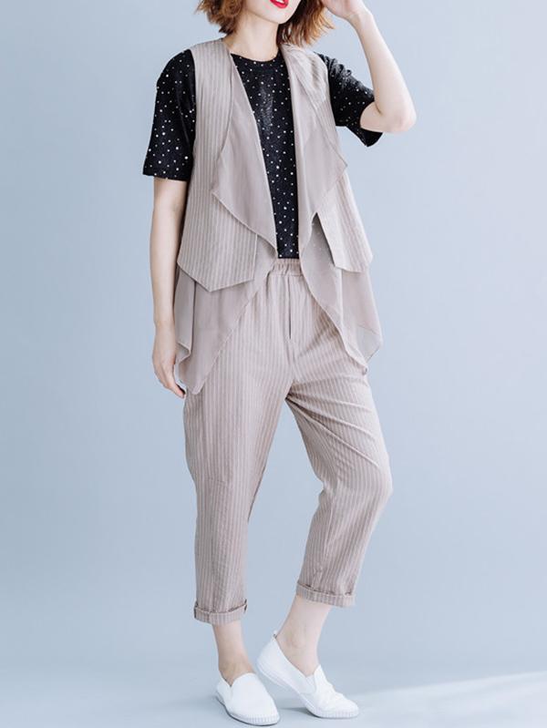 Two-Pieces Striped Cropped Vest And Harem Pants Suits