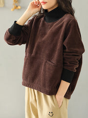 Women High Collar Casual Plus Velvet Solid Color Sweatshirt