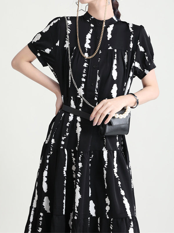 Round Neck Print Short Sleeve Loose Casual Dress
