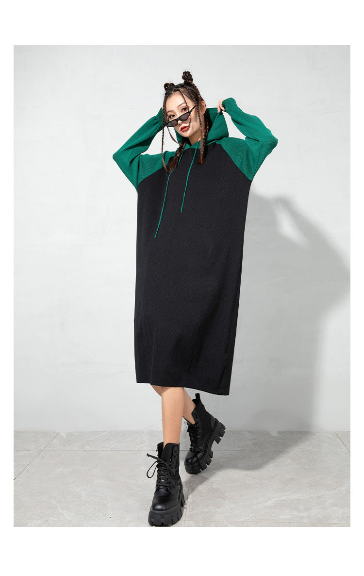 Urban Loose Color-Block Knitted Midi Dress