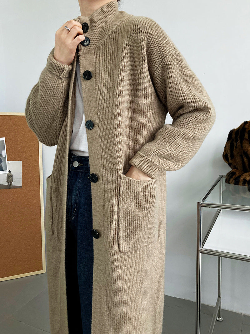 Retro Solid Thicken Knitted Midi Outwear
