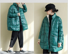 Women Loose Zipper Big Pocket Casual Coat