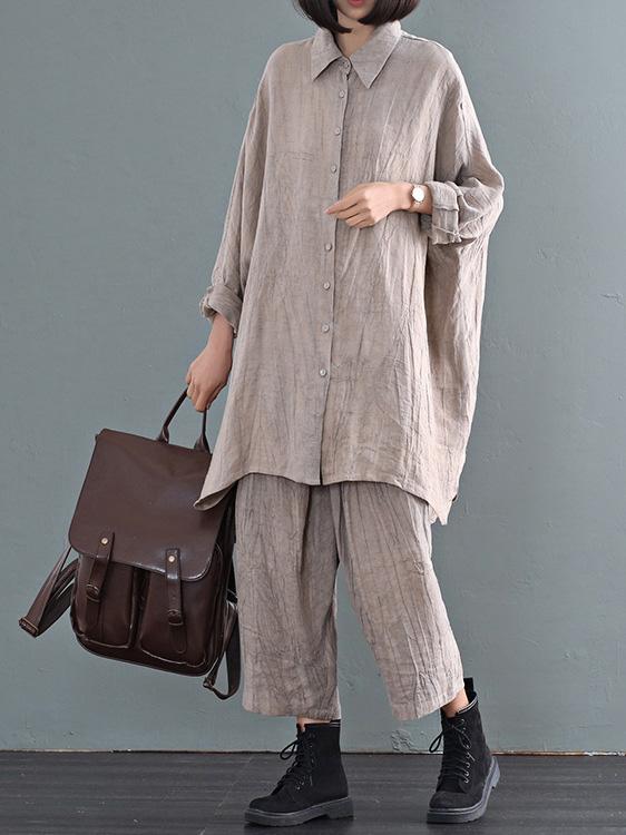 Casual Solid Linen Long Blouse