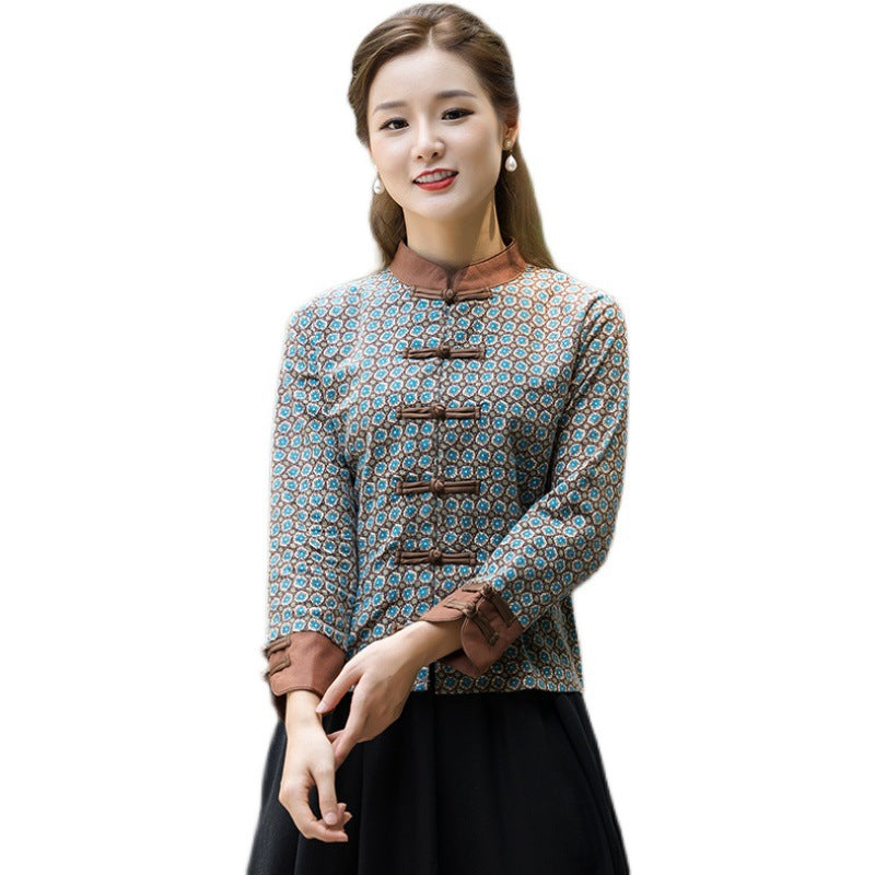 Retro Floral Plate Buckle Tang Suit Jacket