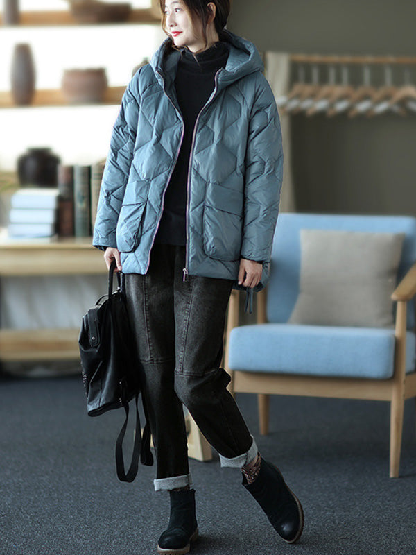 Original Solid Hooded Cotton-Padded Coat