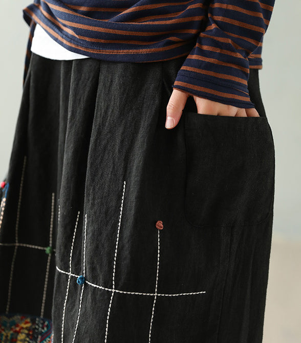 Embroidered Retro Elastic Waist Skirt