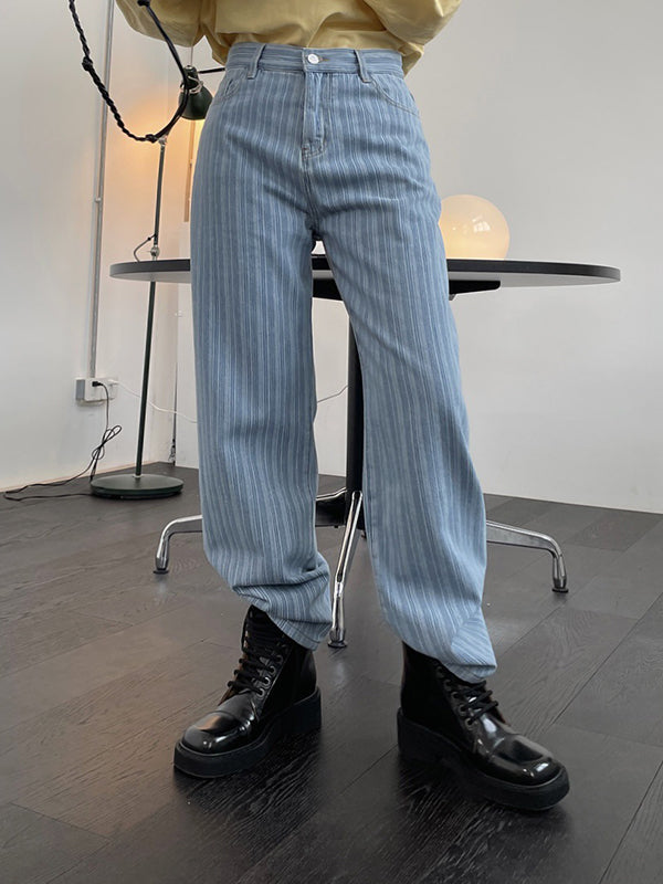 Striped Simple Denim Loose Pants