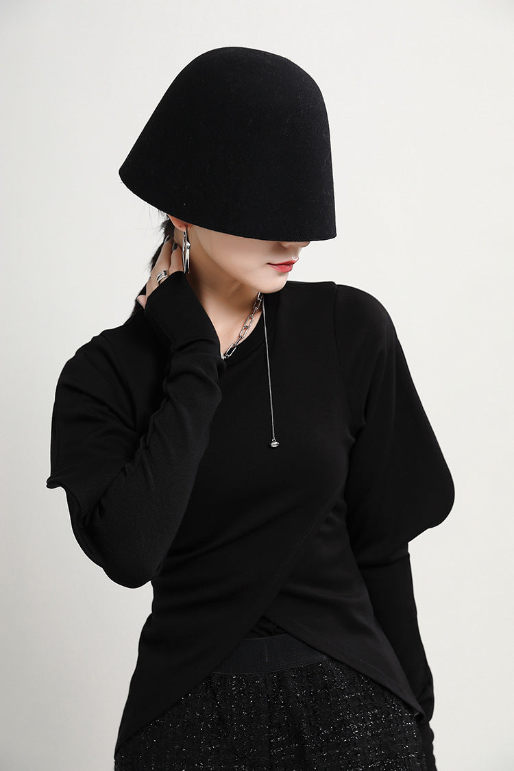 Women Irregular Long-Sleeved Slim Bottoming Shirt