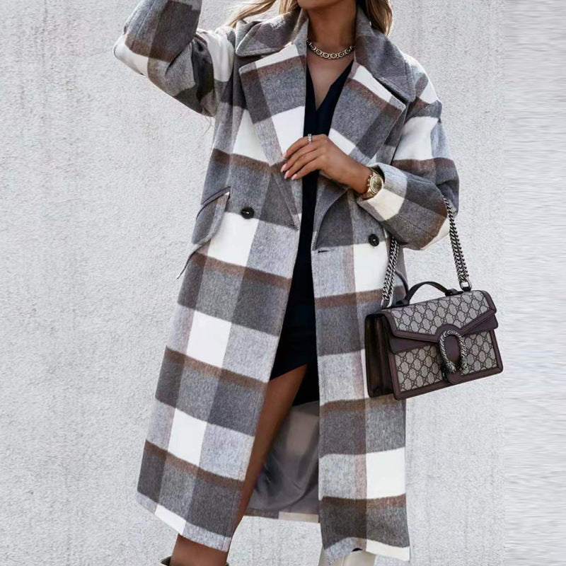 Classic Plaid Lapel Collar Midi Outerwear