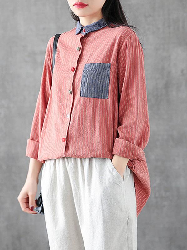 Splicing Patch Striped Shirt