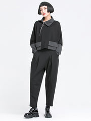 Minimalist Casual Split-Joint Pleats Black Harem Pants