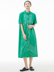 Original Roomy Fashion Stamped Midi Shirt Dress