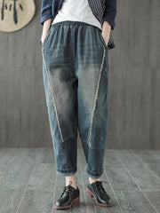 Simple Vintage Split-joint Jean Pants