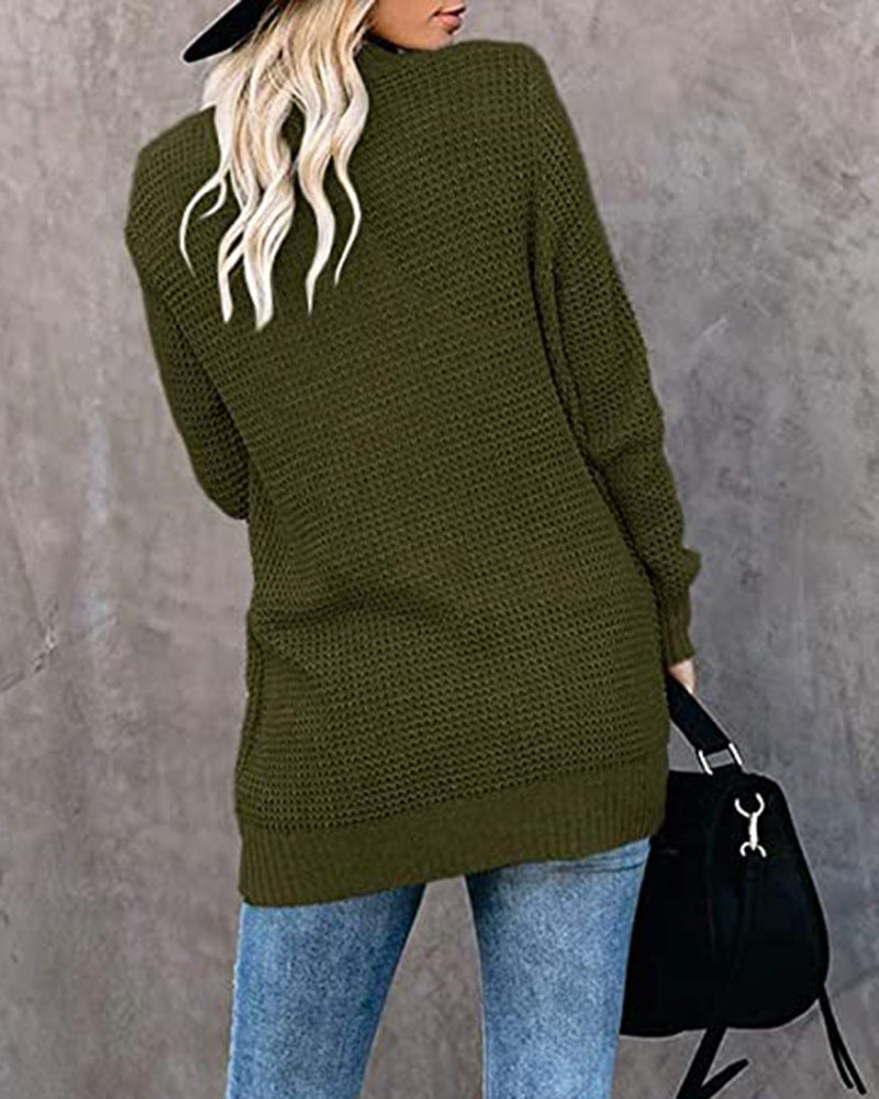 Casual Solid Color Knitted Cardigan Top