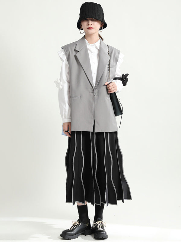 Original Irregular Contrast Color Striped Skirt