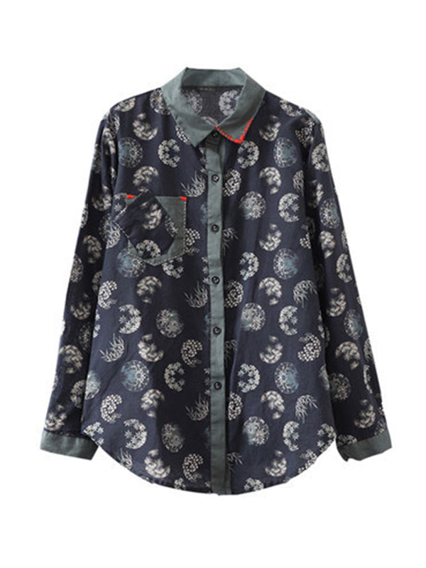 Artistic Retro Floral Shirt Blouse Tops