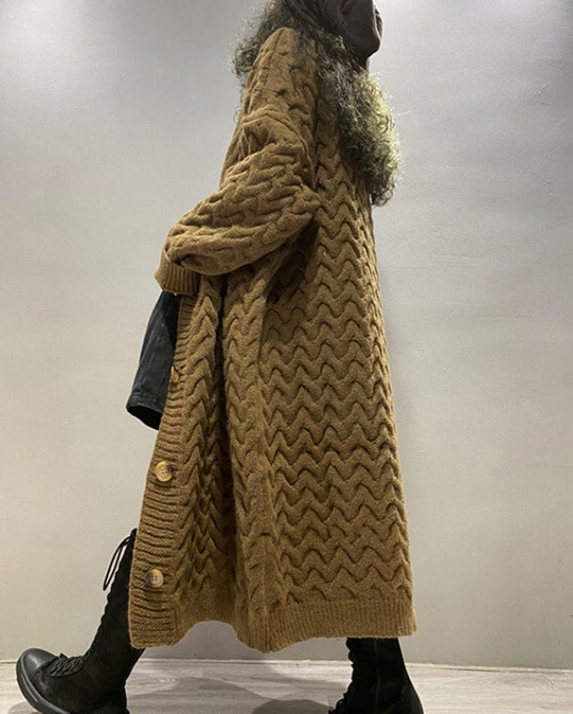 Mid-Length Loose Casual Long Sleeve Knitted Sweater Coat