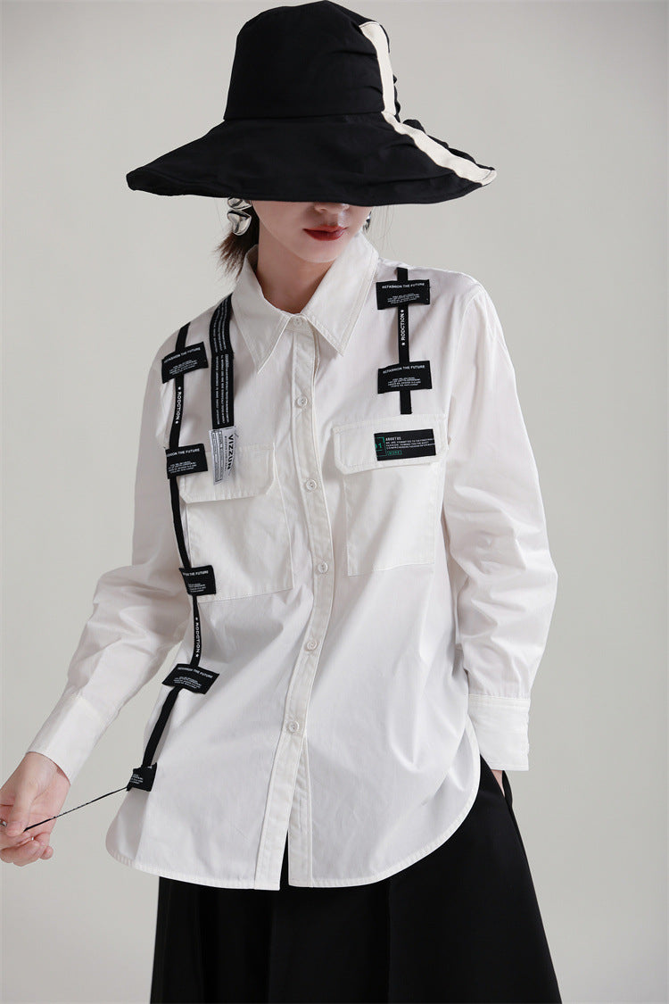Original Design Lace-Up Splicing Shirt