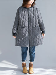 Women Plaid Warm Round Neck Coat