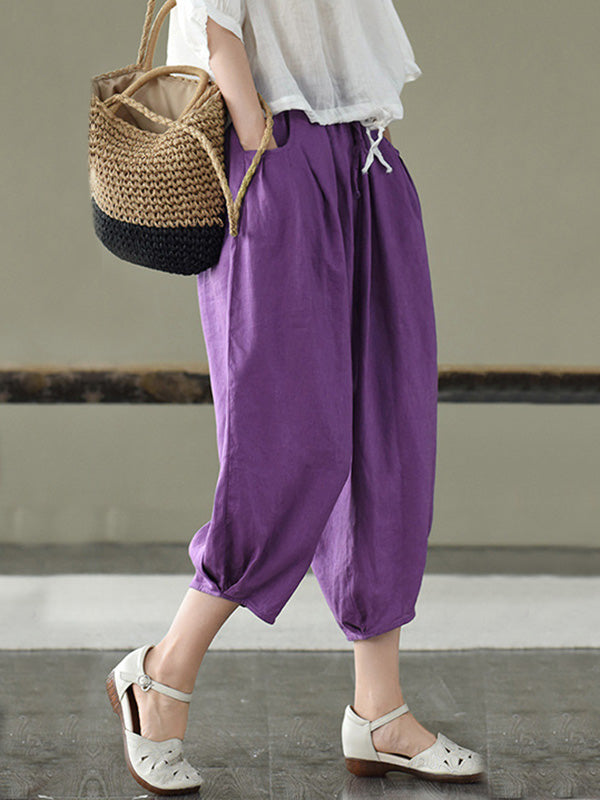 Artistic Retro Drawstring Elasticity Solid Pants