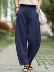 Retro Wide-Leg Pants With Elastic Waist