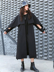 Loose Solid Color Belted Long Outwear