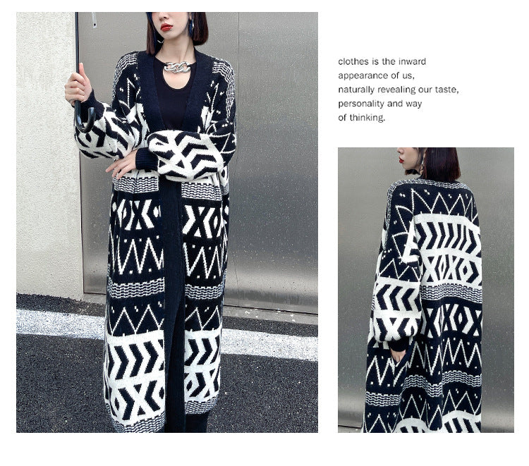 Urban Printed Long Knitted Outwear