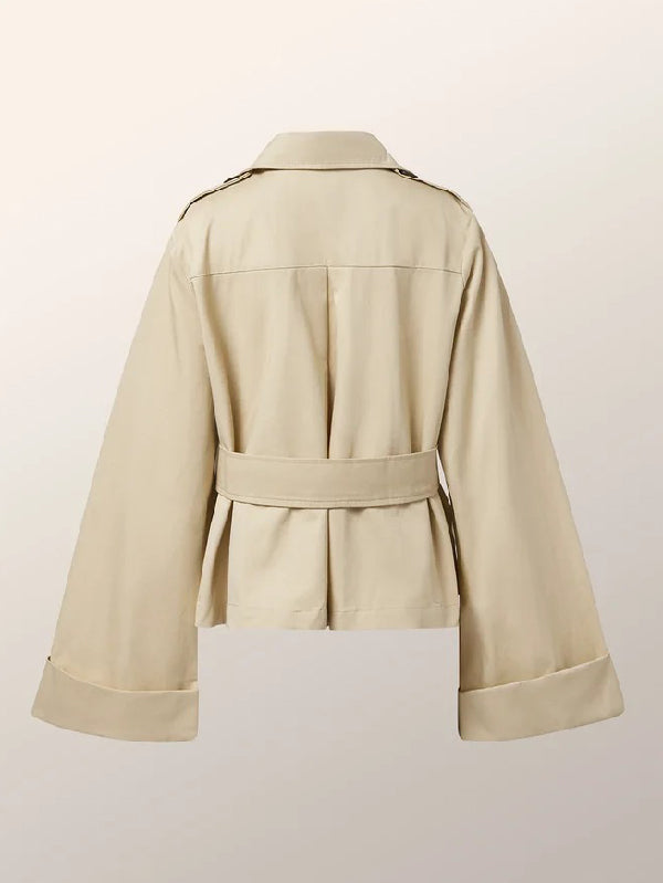 Loose Buttoned Pockets Solid Color Notched Collar Trench Coats