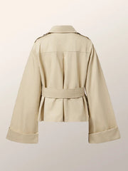 Loose Buttoned Pockets Solid Color Notched Collar Trench Coats
