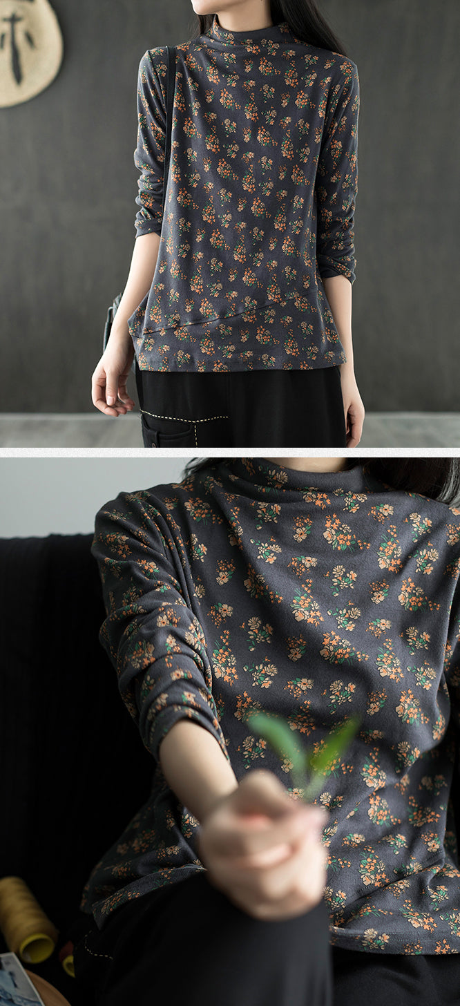 Retro Floral Bottoming Sweatshirt