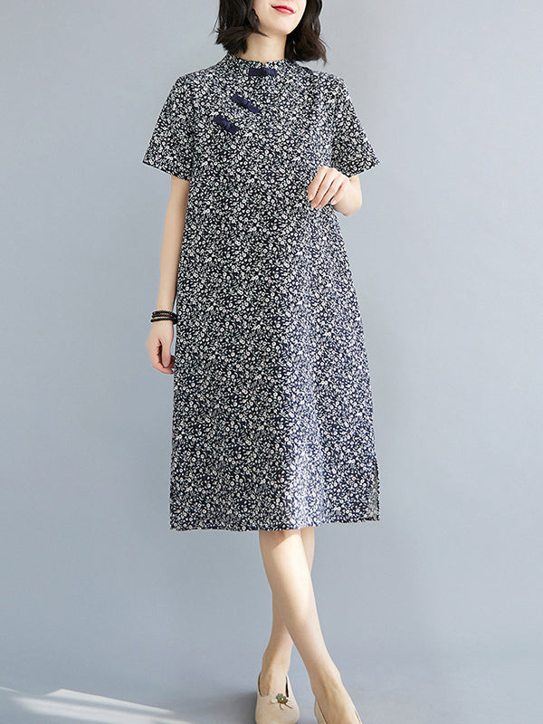 Retro Printd Short Sleeve Midi Dress