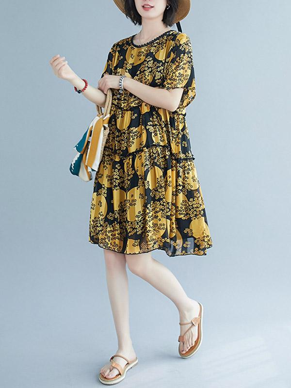 Loose Print Chiffon Dress