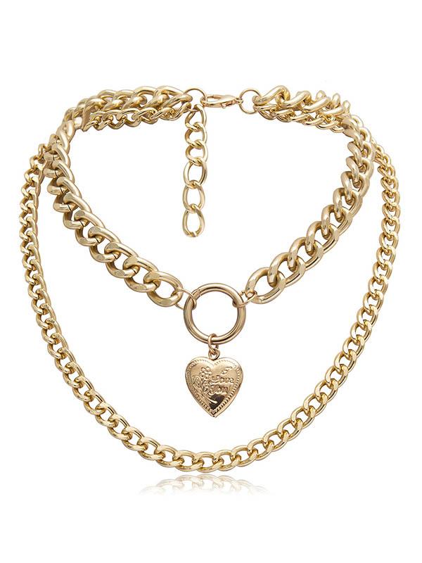 Vintage Chain Choker Layered Heart Pendant Necklaces