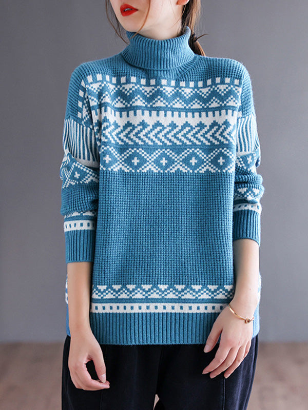 Vintage High Neck Crochet Knitted Sweater