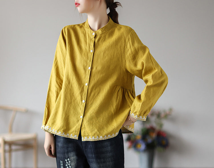 Vintage Embroidered Cardigan Loose Casual Shirt