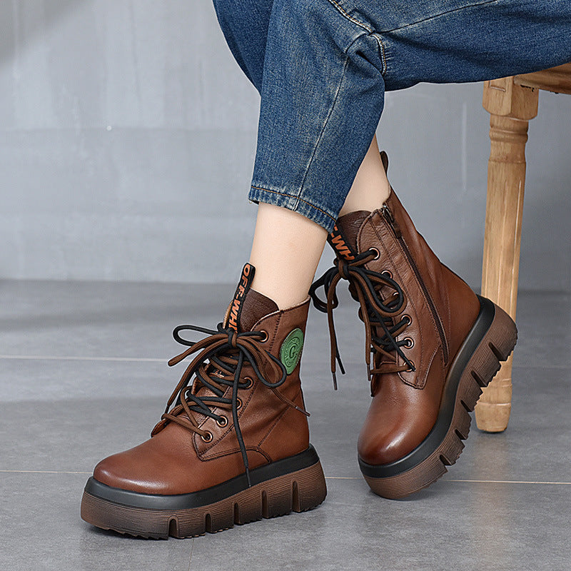 Retro Solid Color Platform Martin Boots