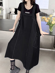 Roomy Sleeveless Asymmetric Split-Joint Midi Dresses