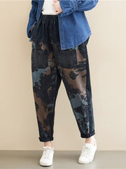 Women Abstract Print Loose Jeans