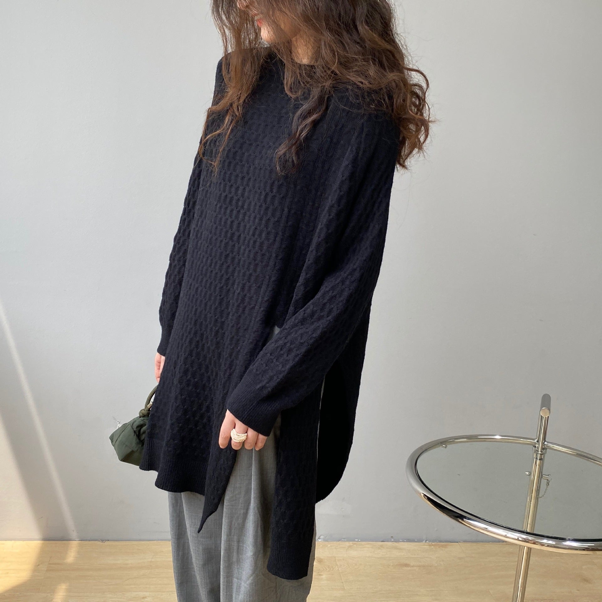 Irregular Split Solid Color Sweater