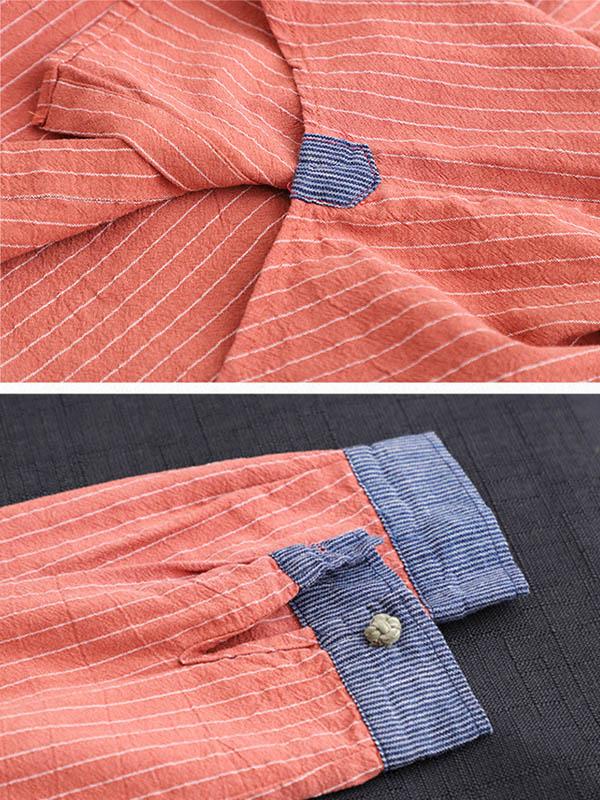 Splicing Patch Striped Shirt