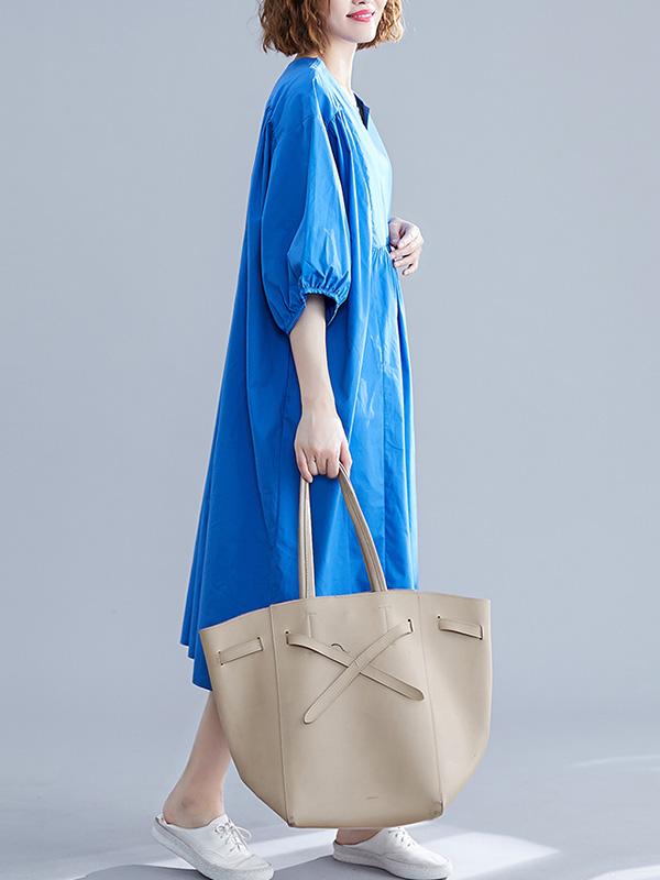 Casual Loose Solid Half-Sleeve Long Dress