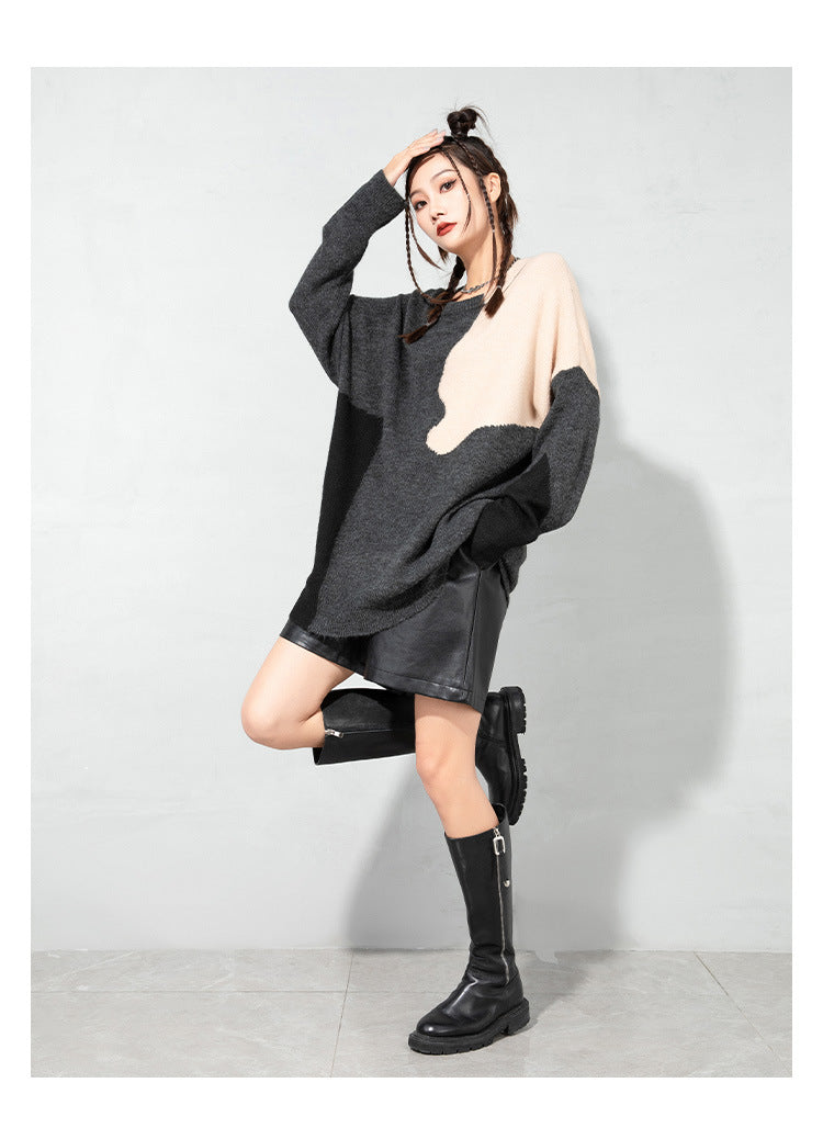 Urban Color-Block Splicing Pullover Sweater